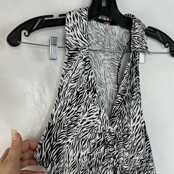 Free People Coco Black White Animal Print Sleeveless Ruched Tank NWT Size S - Picture 5 of 10